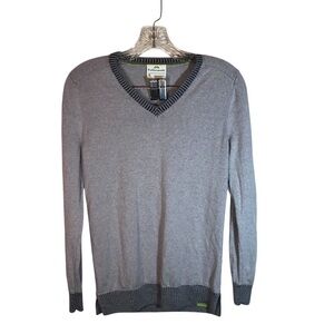 Kathmandu sweater women 10 gray V-neck pure new wool longsleeve fitted warm